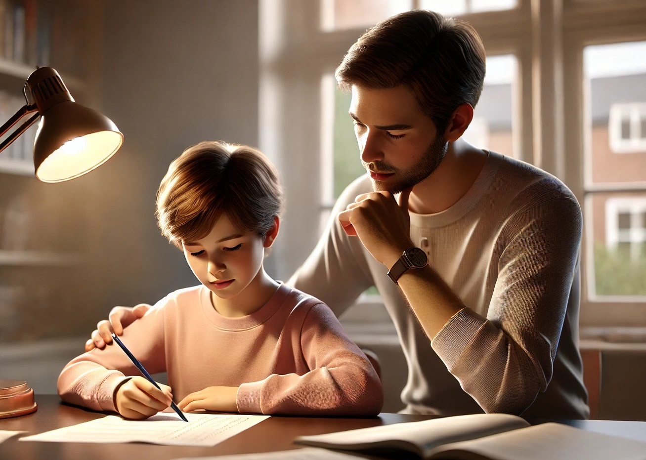 Kid and Father Studying